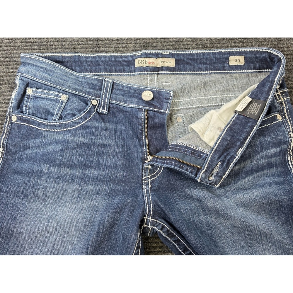 BKE Payton Capri Jeans Womens 31‎ Blue Excellent Contrast Stitch Stretch Denim